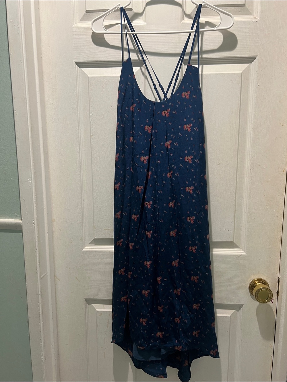Navy Floral Midi Dress with Double Straps - Women's
